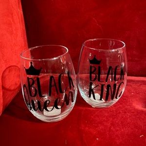 Black King and Queen Stemless Wine Glass